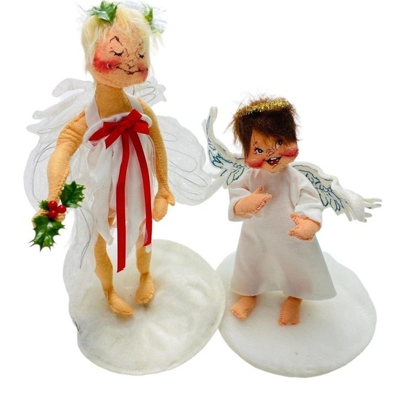 Vintage Annalee Standing Christmas Angels 1989 & 1994 7"-9" Tall Pair of 2 USA - Picture 1 of 11